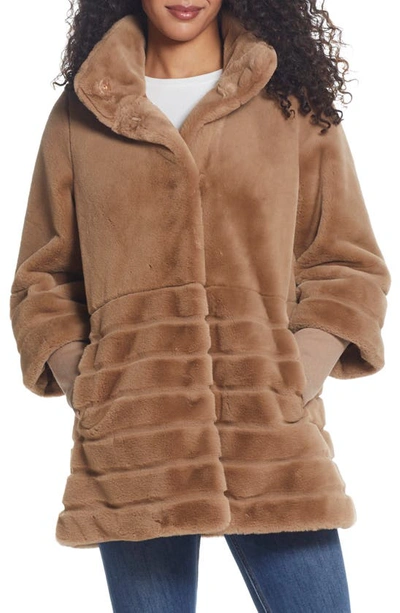 Gallery Water Resistant Faux Fur Jacket In Camel