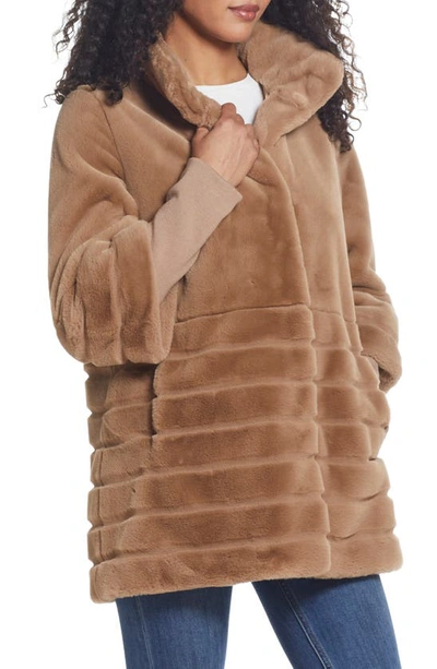 Gallery Water Resistant Faux Fur Jacket In Camel