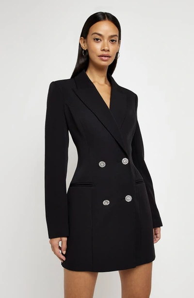 Shop River Island Cutout Double Breasted Blazer Dress In Black