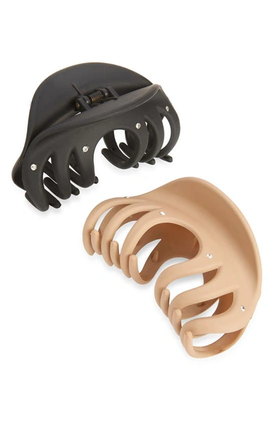 Shop Tasha Assorted 2-pack Matte Large Jaw Clips In Black Taupe