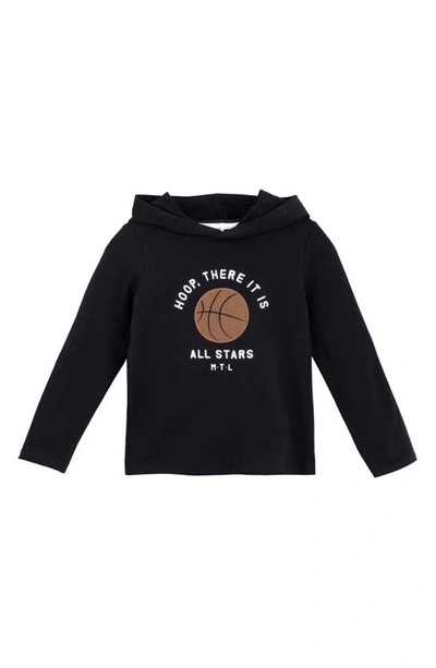 Shop Miles The Label Kids' Basketball Stretch Organic Cotton Graphic Hoodie In 900 Black