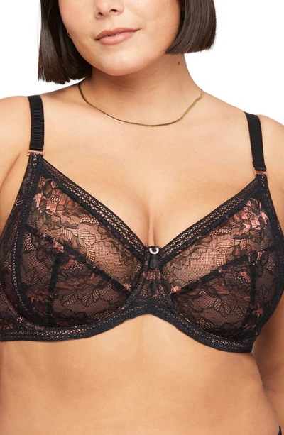 Shop Montelle Intimates Fashion Muse Lace Underwire Bra In Black Pecan