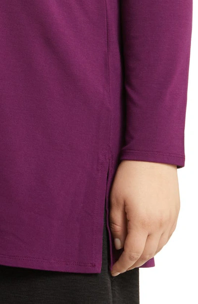Shop Eileen Fisher Crewneck Long Sleeve Tunic Top In Sweet Plum