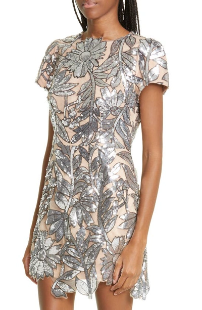 Shop Milly Kyla Sequin Floral Cocktail Dress In Silver