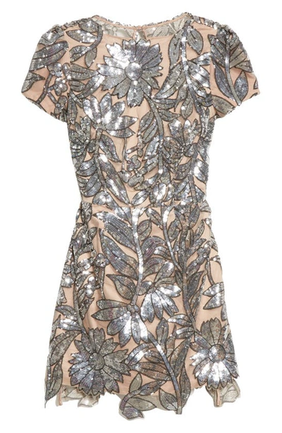 Shop Milly Kyla Sequin Floral Cocktail Dress In Silver