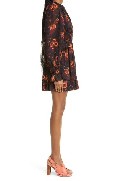 Shop Ulla Johnson Adara Floral Long Sleeve Silk Dress In Valerian