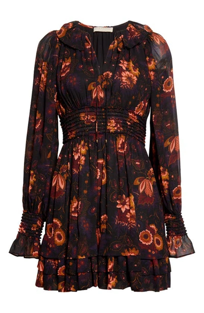 Shop Ulla Johnson Adara Floral Long Sleeve Silk Dress In Valerian