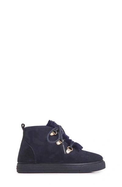 Shop Childrenchic Faux Shearling Lined Bootie Sneaker In Navy