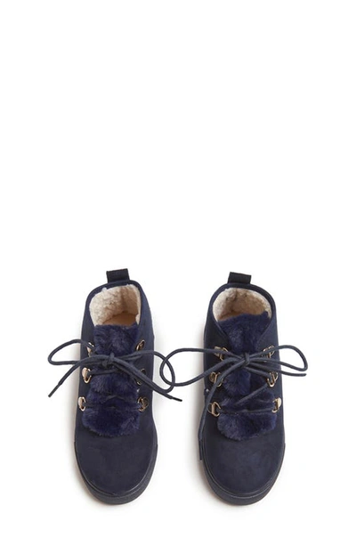 Shop Childrenchic Faux Shearling Lined Bootie Sneaker In Navy