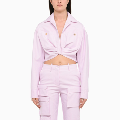 Shop Off-white Lilac Cotton Cropped Shirt In Purple