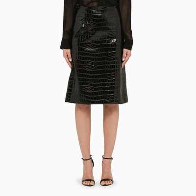 Shop Dolce & Gabbana Dolce&gabbana | Black Crocodile Motif Flared Skirt