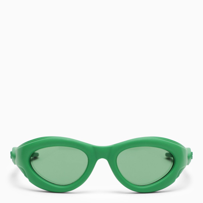 Shop Bottega Veneta Green Rubber Sunglasses