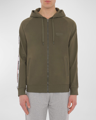 Moschino Men's Logo-tape Raglan Zip Hoodie In Green