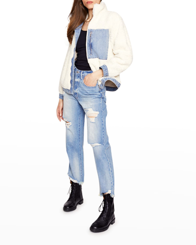 Shop Blue Revival Apres Ski Oversized Jacket With Denim Accents In Angel Falls/offwh