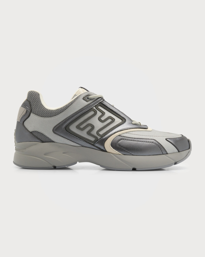 Shop Fendi Men's Ff-logo Textile Runner Sneakers In Grey/silver