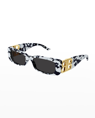 Shop Balenciaga Logo Rectangle Acetate Sunglasses In Black/white