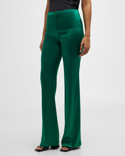 Shop Alice And Olivia Teeny Satin Fit-and-flare Bootcut Pants In Emerald