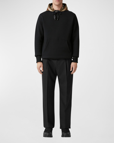 Shop Burberry Men's Samuel Sweatshirt W/ Check Hood In Black