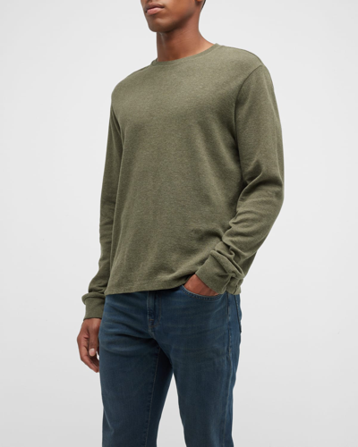Shop Frame Men's Duo Fold Cotton Crew Sweater In Heather Olive Gre