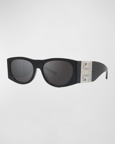 Shop Givenchy 4g Acetate Rounded Wrap Sunglasses In Black
