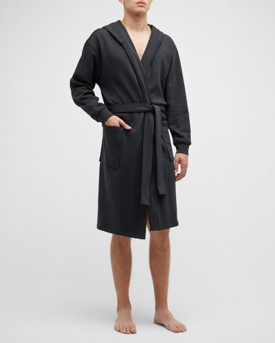 Shop Ugg Men's Leeland Cotton-stretch Hooded Robe In Black