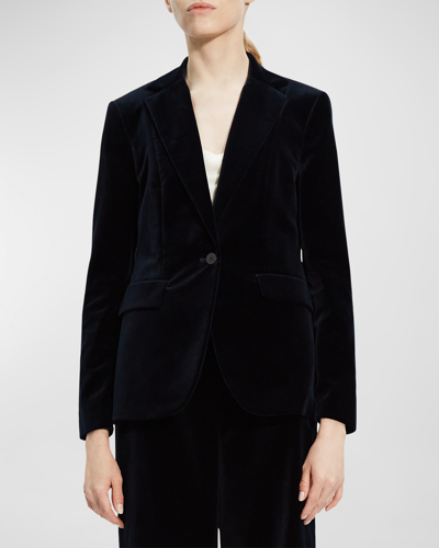 Shop Theory Stretch Velvet Riding Blazer In Baltic