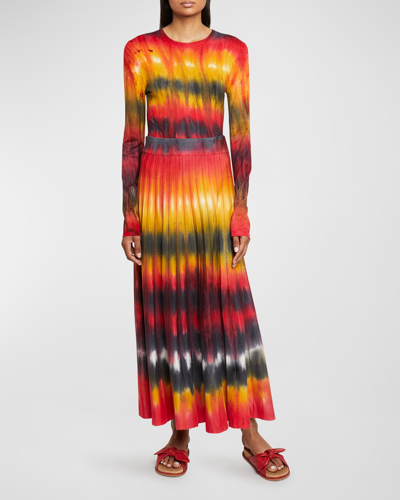 Shop Gabriela Hearst Ella Cashmere Tie-dye Maxi Skirt In Fire Tie Dye