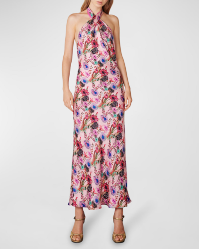 Shop Adriana Iglesias Paola Floral-print Crossover Halter Maxi Dress In Pink Flowered