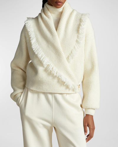 Polo Ralph Lauren Fringe-trim Shawl-collar Sweater In Cream | ModeSens