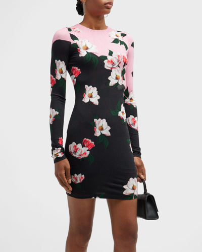 Shop Alice And Olivia Delora Long-sleeve Mini Dress In After Dark