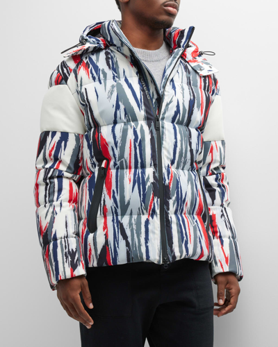 Shop Moose Knuckles Men's Strivers Row Monogram Puffer Jacket In Blkwhite Monogram