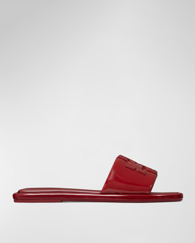 Shop Tory Burch Double T Logo Flat Slide Sandals In Red
