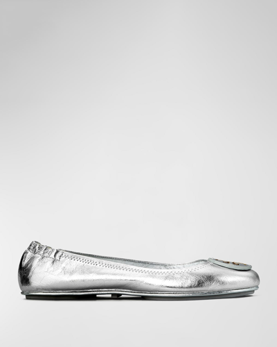 Shop Tory Burch Minnie Travel Ballet Flats In Silver