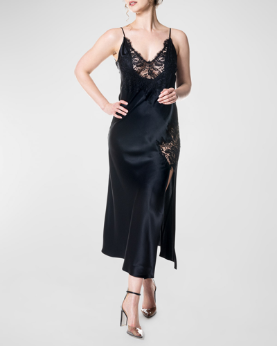 Shop Christine Lingerie Diva Lace-trim Charmeuse Gown In Kohl