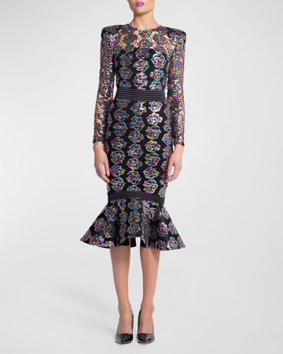 Shop Zhivago Mokai Nights Sequined Lace Midi Dress In Multi