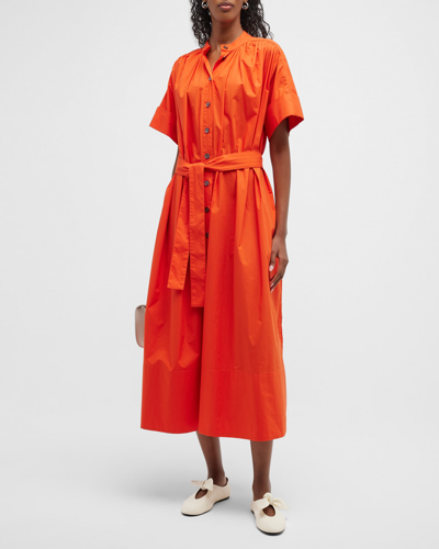 Shop Co Gathered Button-front Midi Dress In Punch