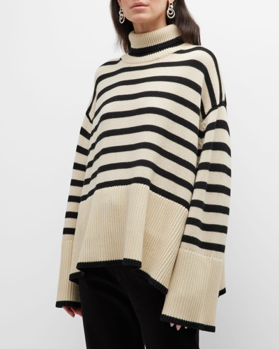 Shop Totême Signature Stripe Wool Turtleneck In Light Sand Stripe