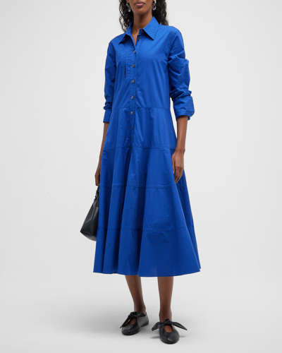 Shop Co Patch-pocket Tiered Midi Shirtdress In Azure