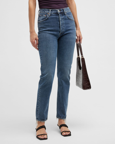 Shop Agolde Riley Long High-rise Slim Straight Jeans In Cypher