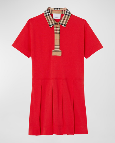 Shop Burberry Girl's Sigrid Vintage Check Polo Shirt Dress In Bright Red