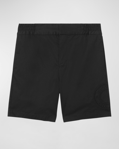 Shop Burberry Boy's Romeo Embroidered Logo Chino Shorts In Black