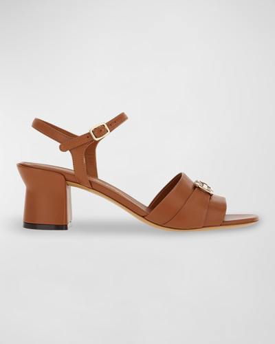 Shop Ferragamo Ondina Gancini Bit Ankle-strap Sandals In Sella