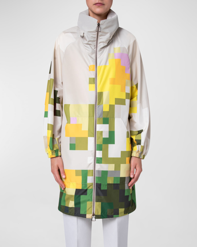 Shop Akris Bilbao Pixel Floral-print Hidden-hood Parka Jacket In Multicolor