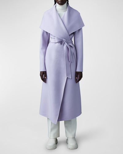 Shop Mackage Mai Wool Belted Wrap Coat In Lilac