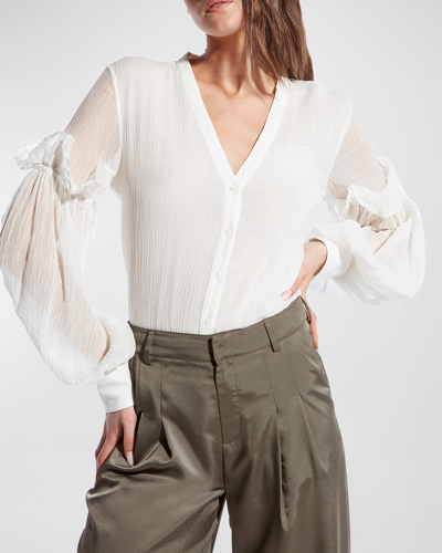 Shop As By Df Amber Crinkled Chiffon Button-front Blouse In Ivory