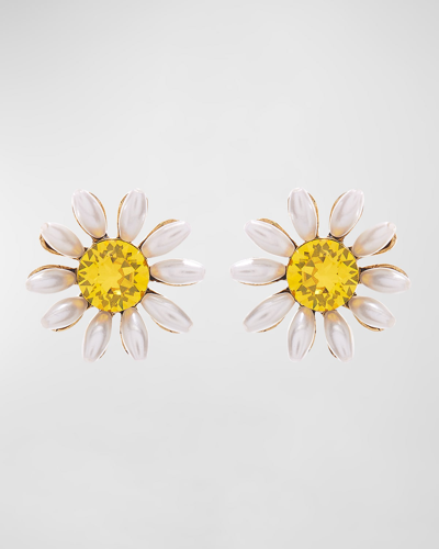 Shop Oscar De La Renta Pearly Petal Daisy Earrings In Topaz Multi