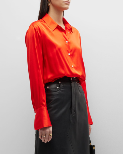 Shop Frame The Standard Silk Button-front Shirt In Bright Red
