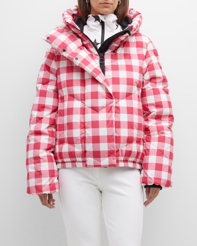 Shop Goldbergh Bardot Gingham Printed Ski Coat In Bb Pink