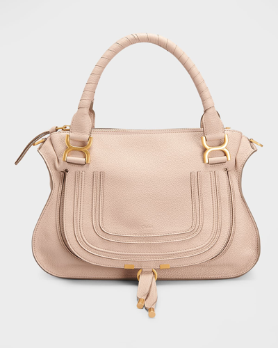 Shop Chloé Marcie Medium Zip Leather Satchel Bag In Nomad Beige