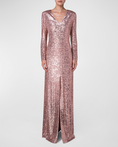 Shop Akris Sequined Gown With Front Slit In Lily